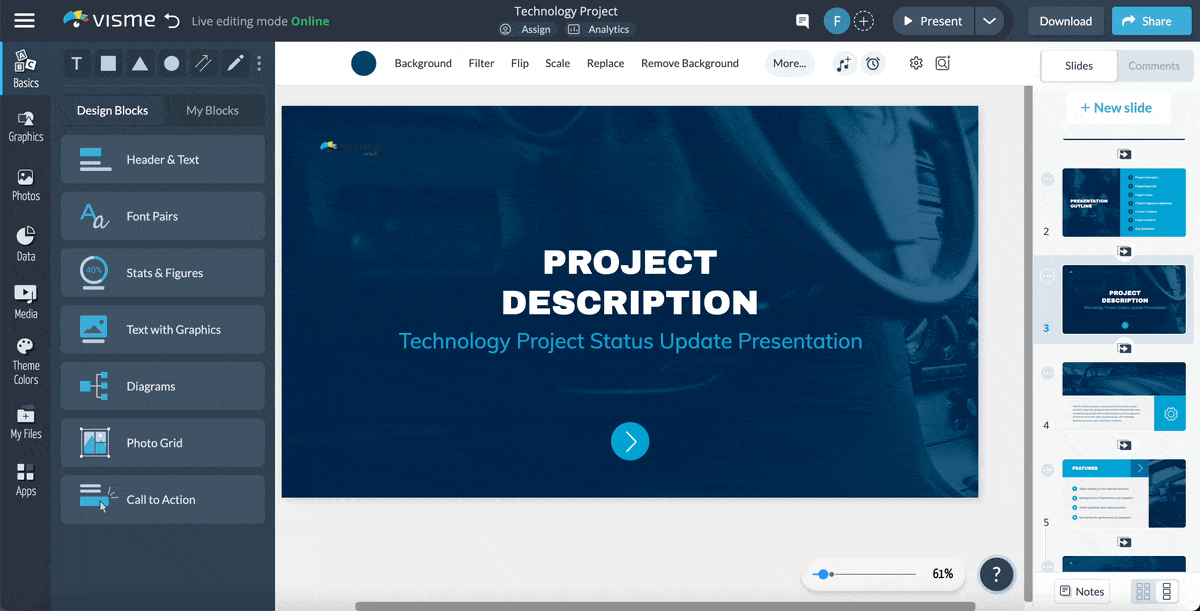 a GIF of Visme's collaboration and workflow feature